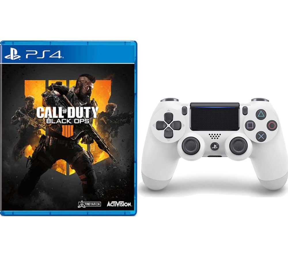 PS4 Call of Duty Black Ops 4 & DualShock 4 V2 Wireless Controller Bundle - White, Black