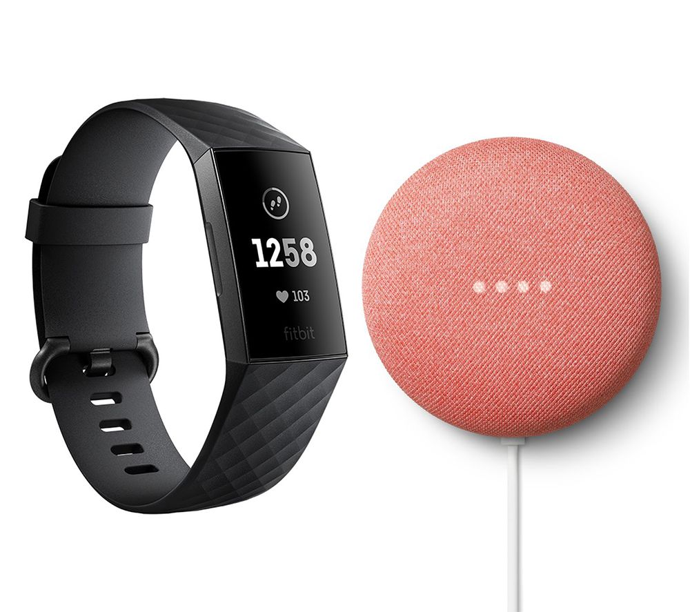 FITBIT Charge 3 & Google Coral Nest Mini (2nd Gen) - Black & Graphite, Universal, Coral