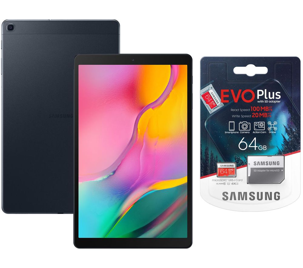 SAMSUNG Galaxy Tab A 10.1" Tablet (2019) & Evo Plus 64 GB microSD Memory Card Bundle - 32 GB, Black, Black
