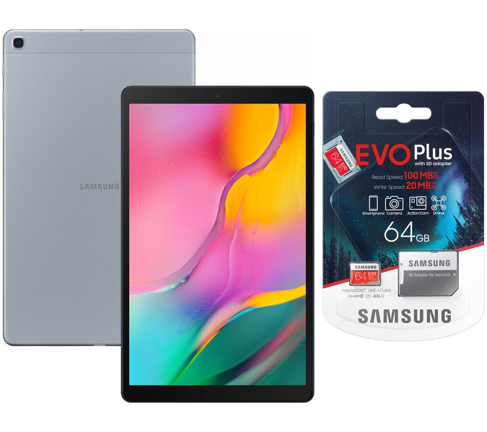 SAMSUNG Galaxy Tab A 10.1" Tablet (2019) & Evo Plus 64 GB microSD Memory Card Bundle - 32 GB, Silver, Silver