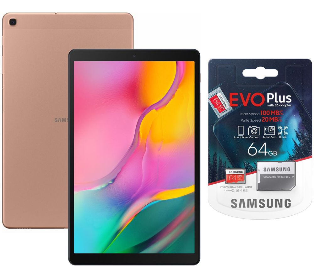 SAMSUNG Galaxy Tab A 10.1" Tablet (2019) & Evo Plus 64 GB microSD Memory Card Bundle - 32 GB, Gold, Gold
