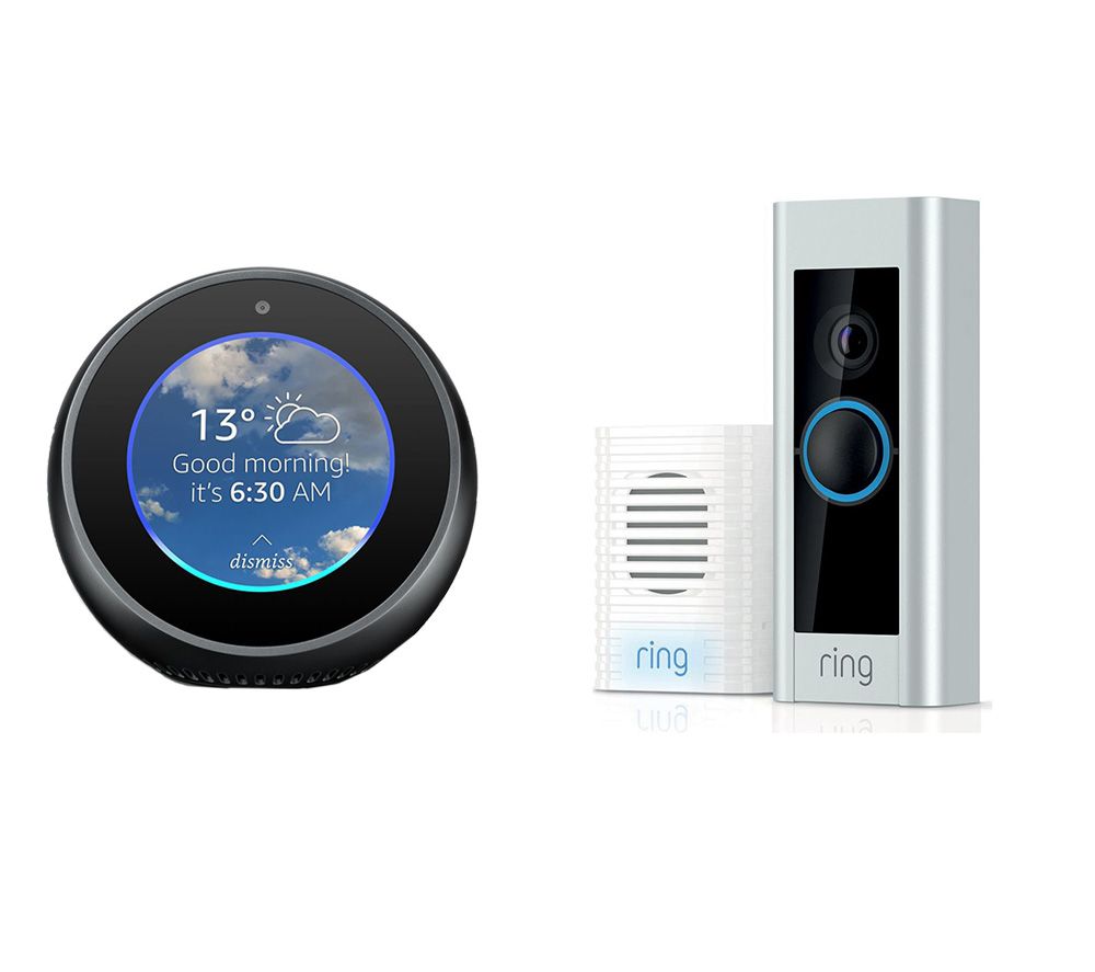 RING Video Doorbell Pro, Chime & Google Echo Spot Bundle - Black, Black