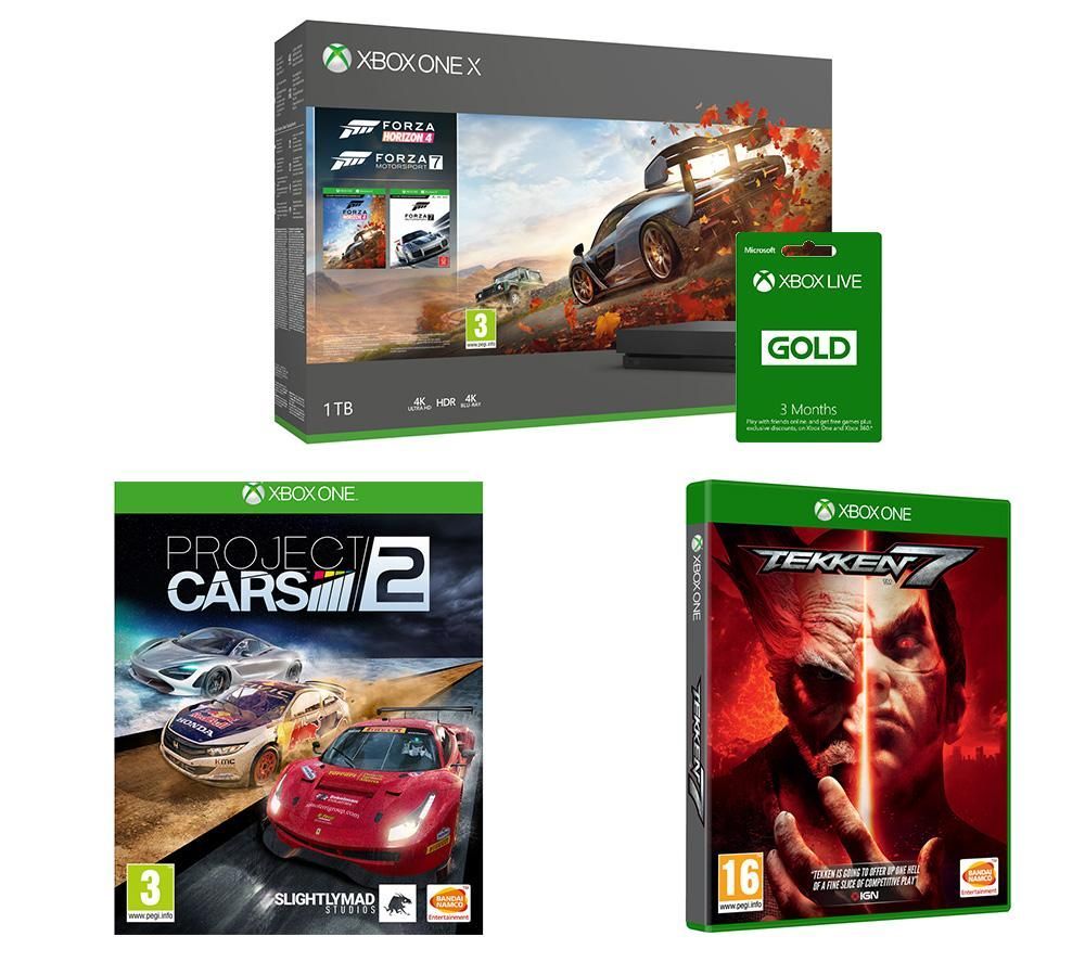 MICROSOFT Xbox One X, Forza Horizon 4, Forza Motorsport 7, Tekken 7, Project Cars 2 & 3 Months LIVE Gold Membership Bundle, Gold