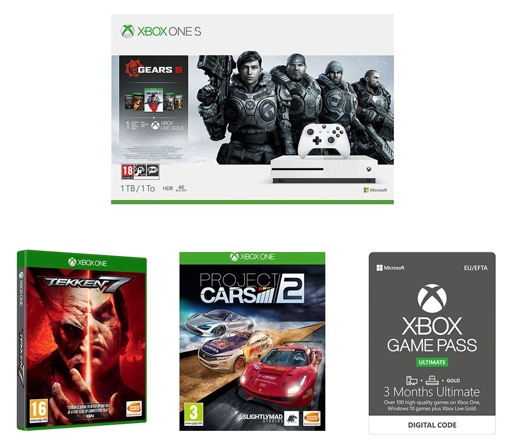 Microsoft Xbox One S Gears 5 Special Edition Bundle, Tekken 7, Project Cars 2 & Xbox One Game Pass Ultimate Bundle, Gold