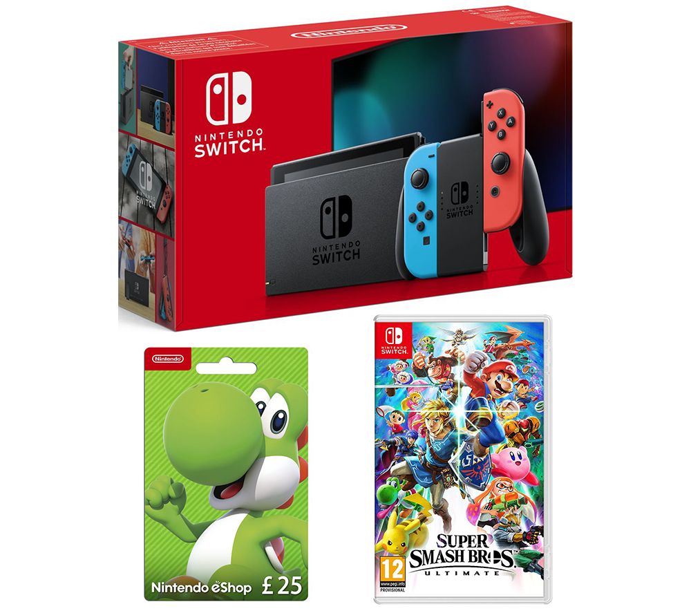 NINTENDO Switch, Super Smash Bros. Ultimate & eShop Gift Card Bundle, Neon