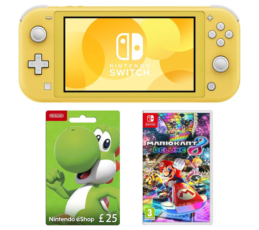 NINTENDO Switch Lite, Mario Kart 8 Deluxe & eShop £25 Gift Card Bundle - Yellow, Yellow