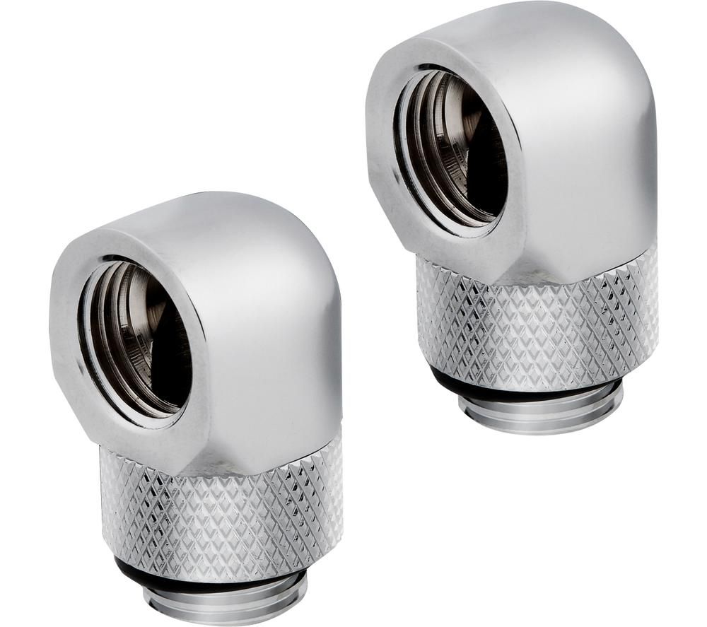 CORSAIR Hydro X Series XF 90° Rotary Fitting Adapter - G1/4", Chrome, Pack of 2, Silver/Grey