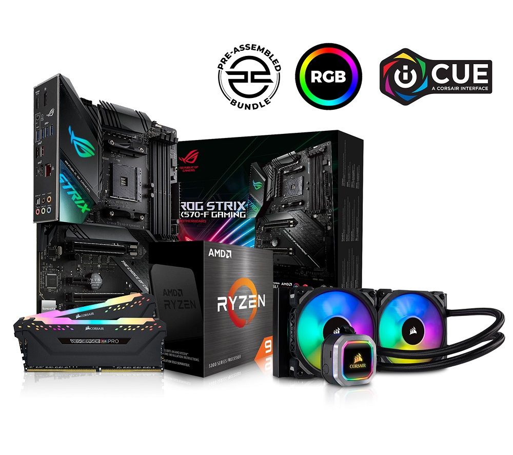 PC SPECIALIST AMD Ryzen 9 Processor, ROG STRIX Motherboard, 16 GB RAM & Corsair RGB Cooler Components Bundle