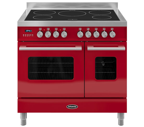 BRITANNIA RC9TIDERED Electric Induction Range Cooker - Gloss Red & Stainless Steel, Stainless Steel