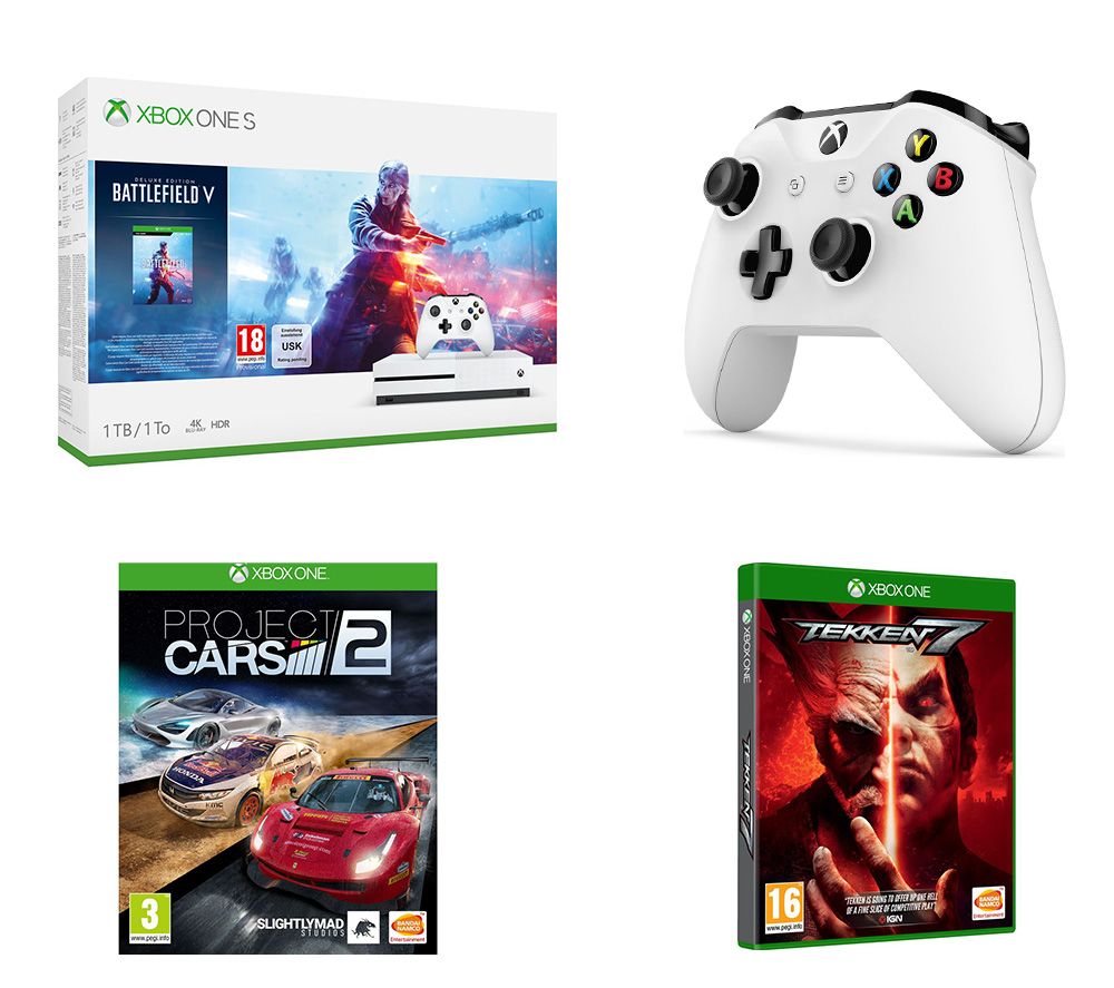 MICROSOFT Xbox One S, Battlefield V, Project Cars 2, Tekken 7 & Wireless Controller Bundle, Snow