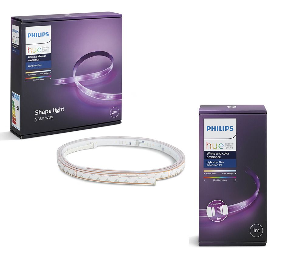 PHILIPS Hue Smart LightStrip Plus Starter Kit & LED Extension Pack Bundle, White