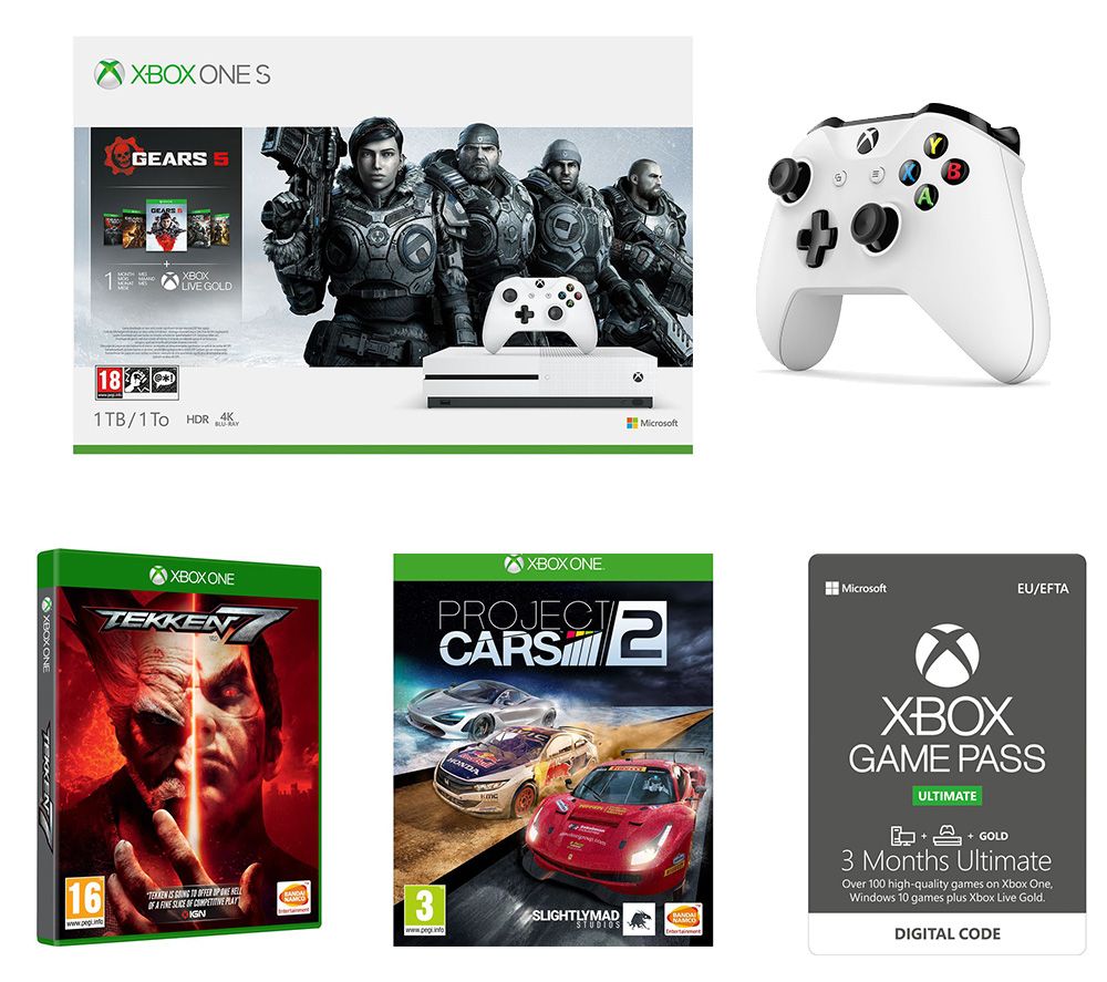 Microsoft Xbox One S Gears 5 Special Edition with Tekken 7, Project Cars 2, Wireless Controller and Game Pass Bundle - 1 TB, Gold