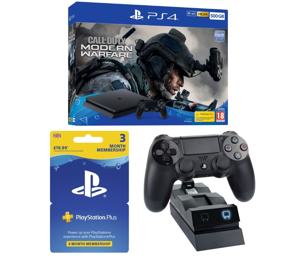 SONY PlayStation 4 with Call of Duty: Modern Warfare, Twin Docking Station & PlayStation Plus 3 Month Subscription Bundle, Red