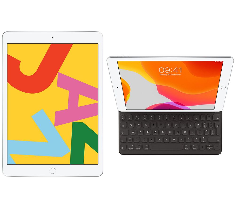 APPLE 10.2" iPad (2019) & Smart Keyboard Folio Case Bundle - 32 GB, Silver, Silver