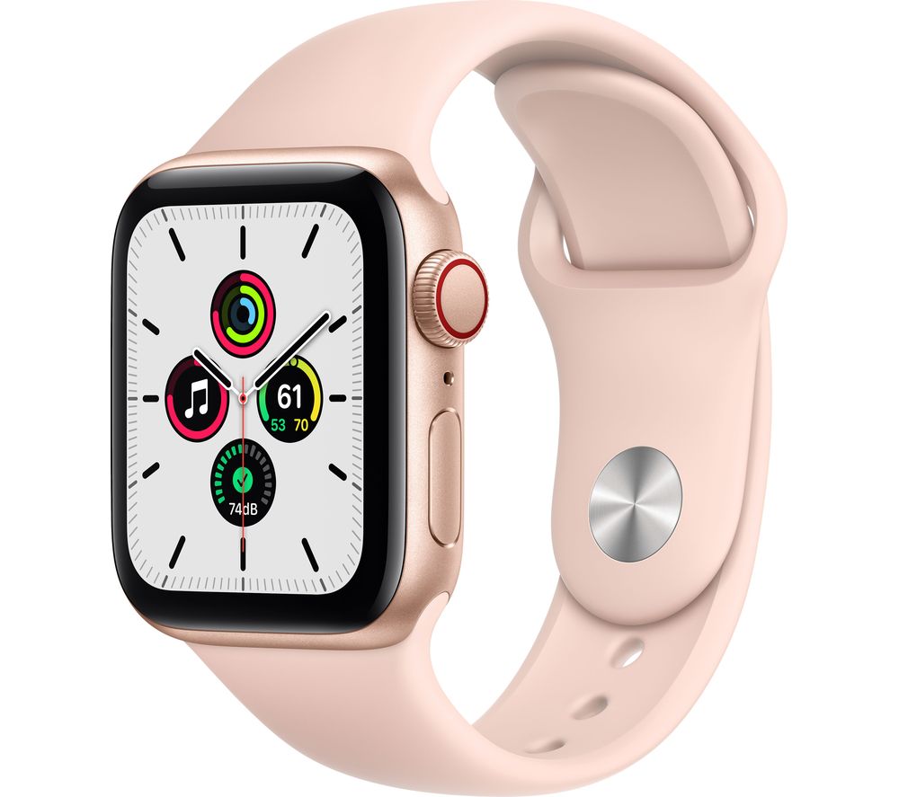APPLE Watch SE Cellular - Gold Aluminium with Pink Sand Sports Band, 40 mm, Gold