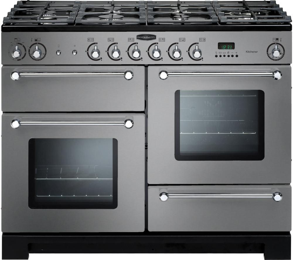 Rangemaster Kitchener 110 Dual Fuel Range Cooker - Stainless Steel & Chrome, Stainless Steel