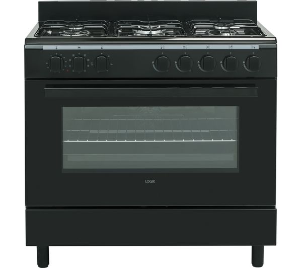 LOGIK LFTG90B17 90 cm Duel Fuel Range Cooker - Black, Black