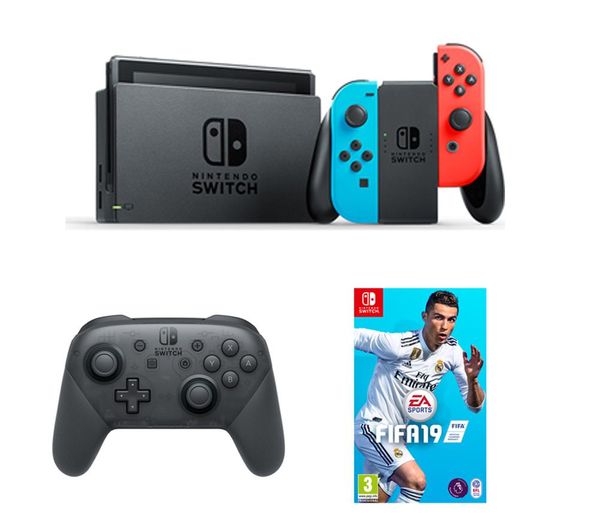 Switch Neon Red with FIFA 19 & Switch Pro Controller, Neon