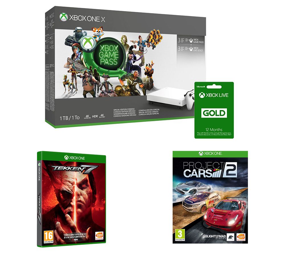 MICROSOFT Xbox One X, 3 Month Game Pass, 15 Months LIVE Gold, Project Cars 2 & Tekken 7 Bundle, Gold
