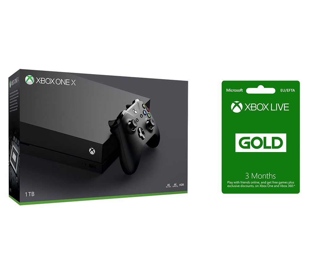 MICROSOFT Xbox One X & Xbox LIVE Gold Membership 3 Month Subscription Bundle - Black, Gold