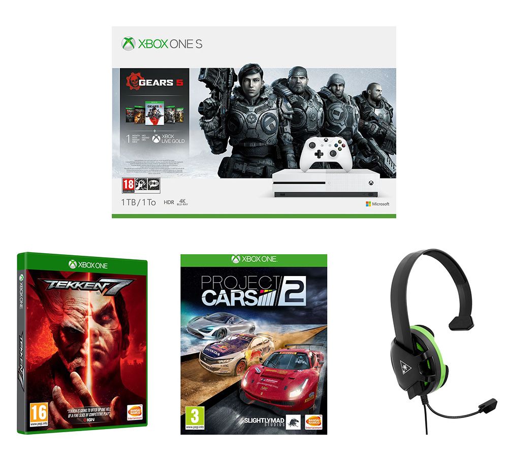 Microsoft  Xbox One S Gears 5 Special Edition with Tekken 7, Project Cars 2 and Gaming Headset Bundle - 1 TB, Gold