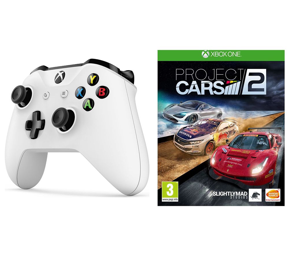 MICROSOFT Xbox One Wireless Controller & Project Cars 2 Bundle - White, White