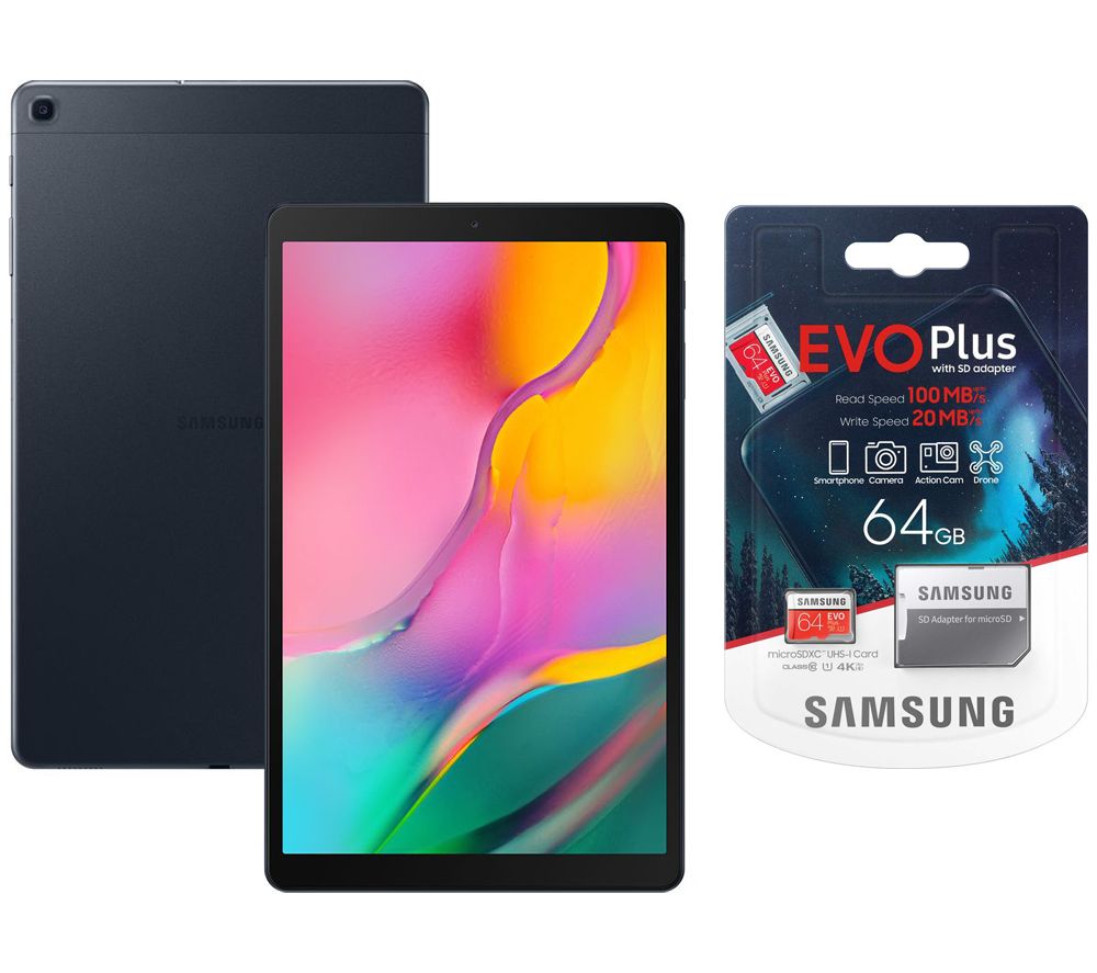SAMSUNG Galaxy Tab A 10.1" 4G Tablet (2019) & Evo Plus 64 GB microSD Memory Card Bundle - 32 GB, Black, Black