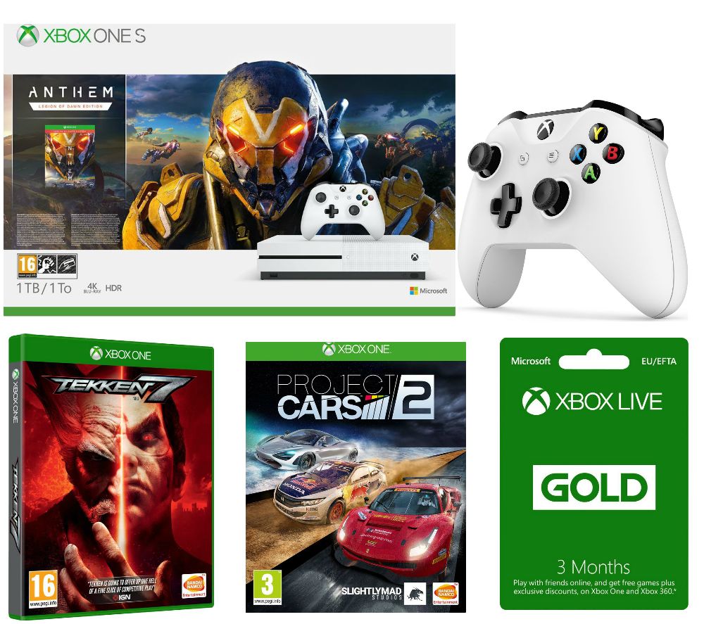 MICROSOFT Xbox One S, Anthem, Tekken 7, Project Cars 2, Wireless Controller & 3 Months LIVE Gold Bundle, Gold