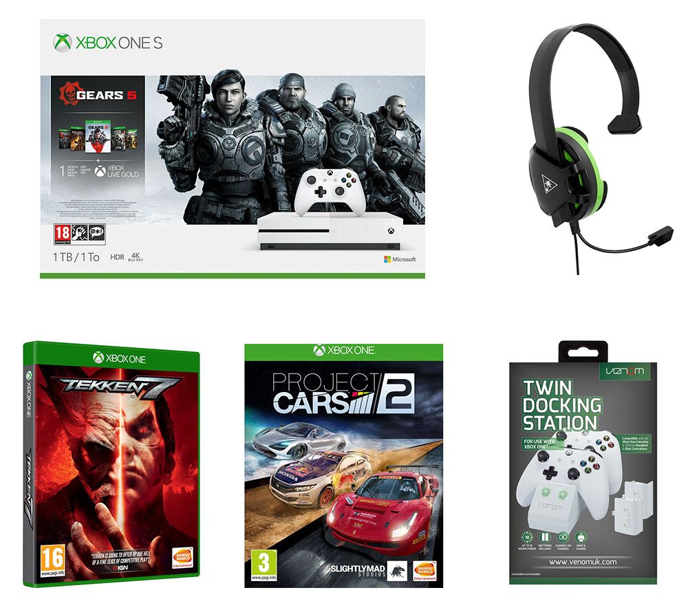 Microsoft Xbox One S Gears 5 Special Edition with Tekken 7, Project Cars 2, Docking Station and Gaming Headset Bundle - 1 TB, Black