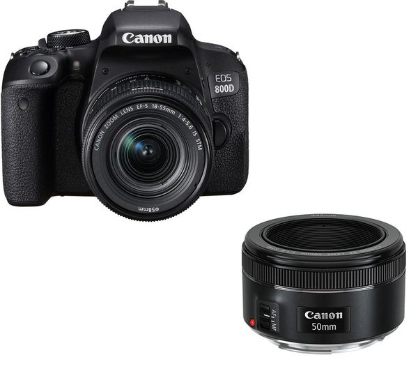 Canon EOS 800D DSLR Camera, EF-S 18-55 mm f/4-5.6 IS STM Lens & EF 50 mm f/1.8 STM Standard Prime Lens Bundle
