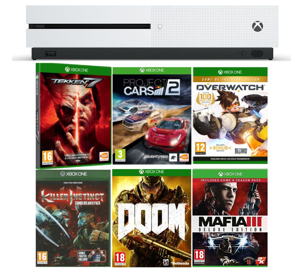 MICROSOFT Xbox One S, Overwatch, Tekken 7, Killer Instinct, Mafia III, Doom & Project Cars 2 Bundle