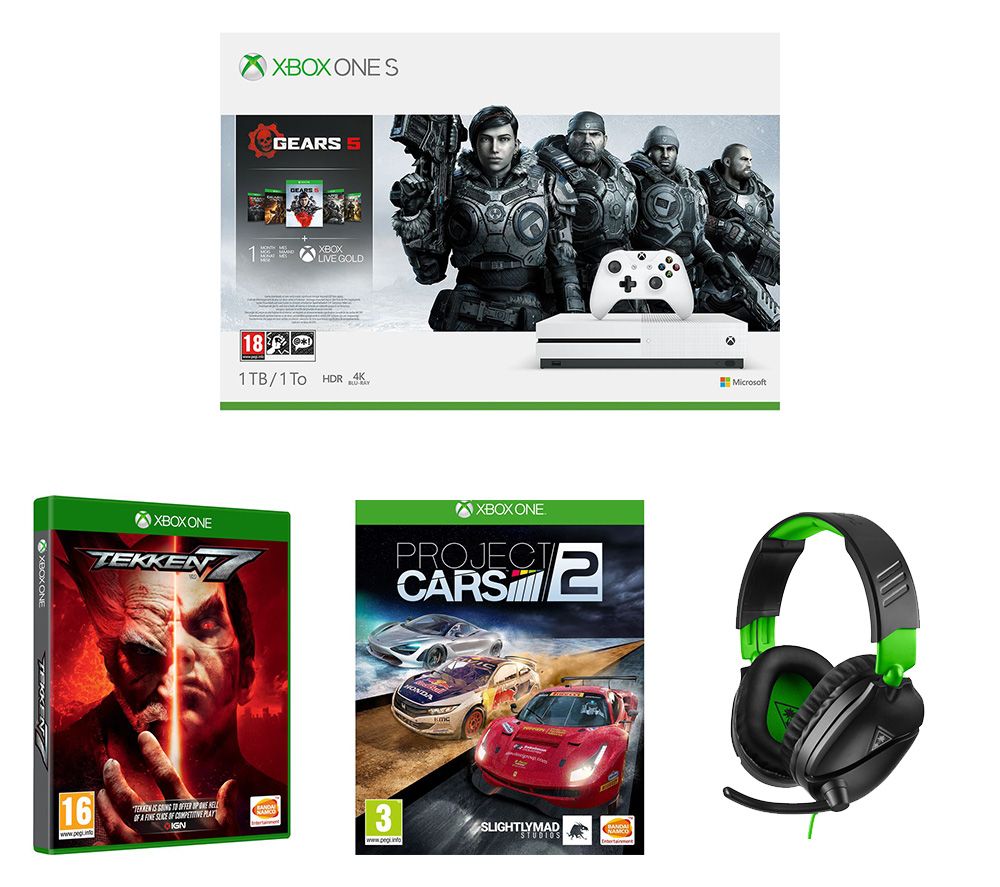 Microsoft Xbox One S Gears 5 Special Edition with Tekken 7, Project Cars 2 and Gaming Headset Bundle - 1 TB, Black