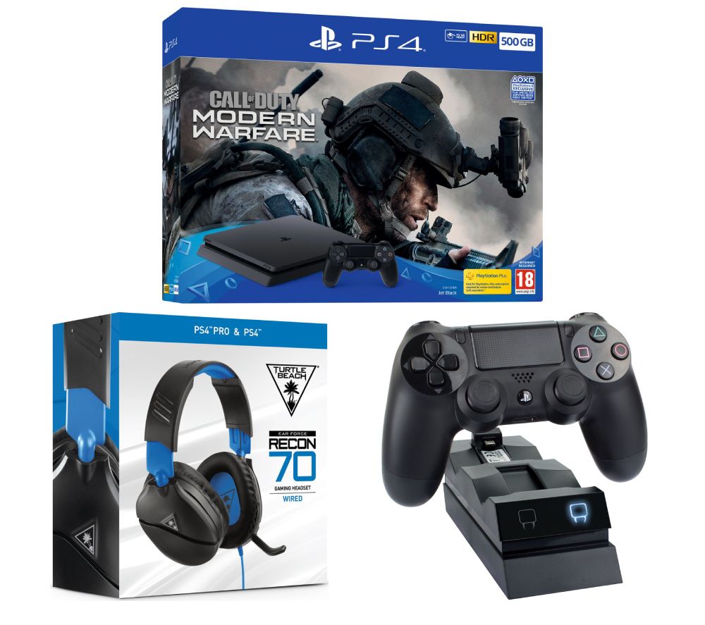 SONY PlayStation 4 with Call of Duty: Modern Warfare, Recon 70P 2.1 Gaming Headset & Twin Docking Station Bundle, Red