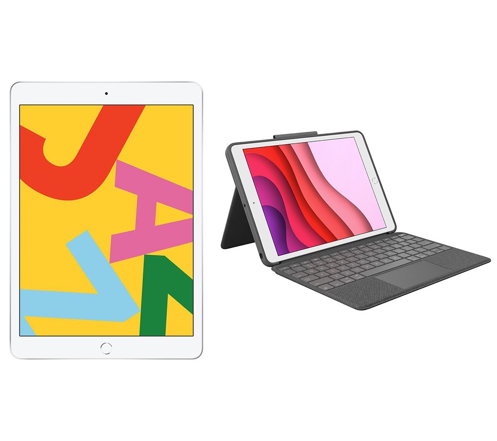 APPLE 10.2" iPad (2019) & Combo Touch iPad 10.2" Keyboard Folio Case Bundle - 32 GB, Silver, Silver