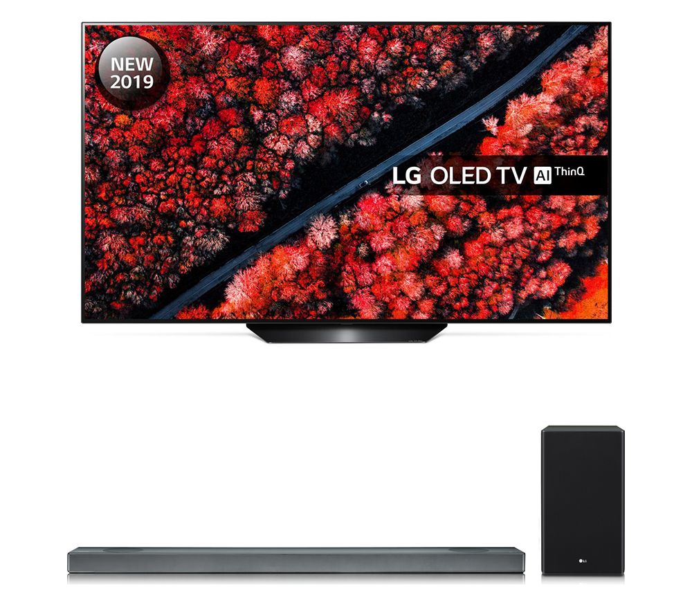 65" LG OLED65B9PLA  Smart 4K Ultra HD HDR OLED TV with Google Assistant & SL9YG 4.1.2 Wireless Sound Bar with Dolby Atmos Bundle, Black