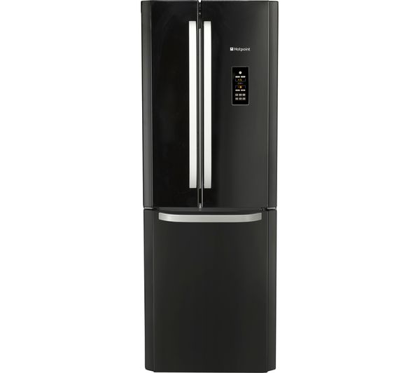 HOTPOINT Slim American Style Fridge Freezer FFU3DG.1K - Black, Black