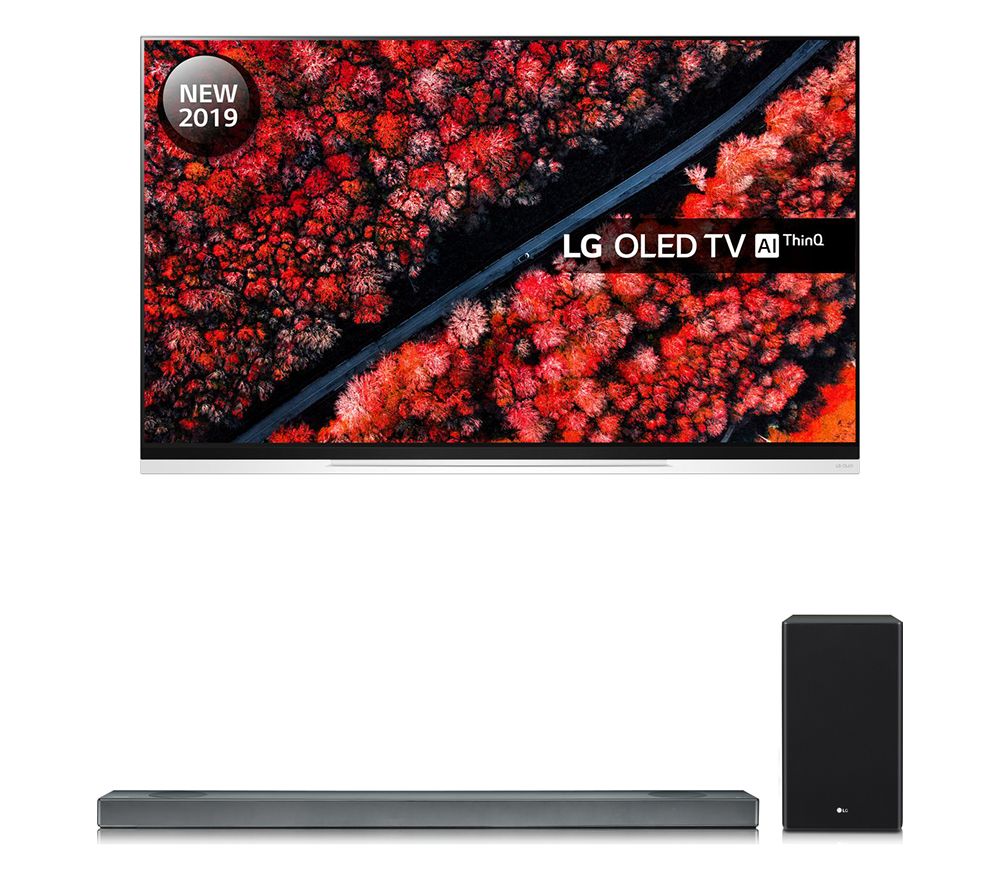 65" LG OLED65E9PLA  Smart 4K Ultra HD HDR OLED TV with Google Assistant & SL9YG 4.1.2 Wireless Sound Bar with Dolby Atmos Bundle, Black