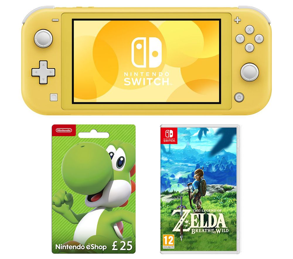 NINTENDO Switch Lite, The Legend of Zelda: Breath of the Wild & eShop £25 Gift Card Bundle - Yellow, Yellow