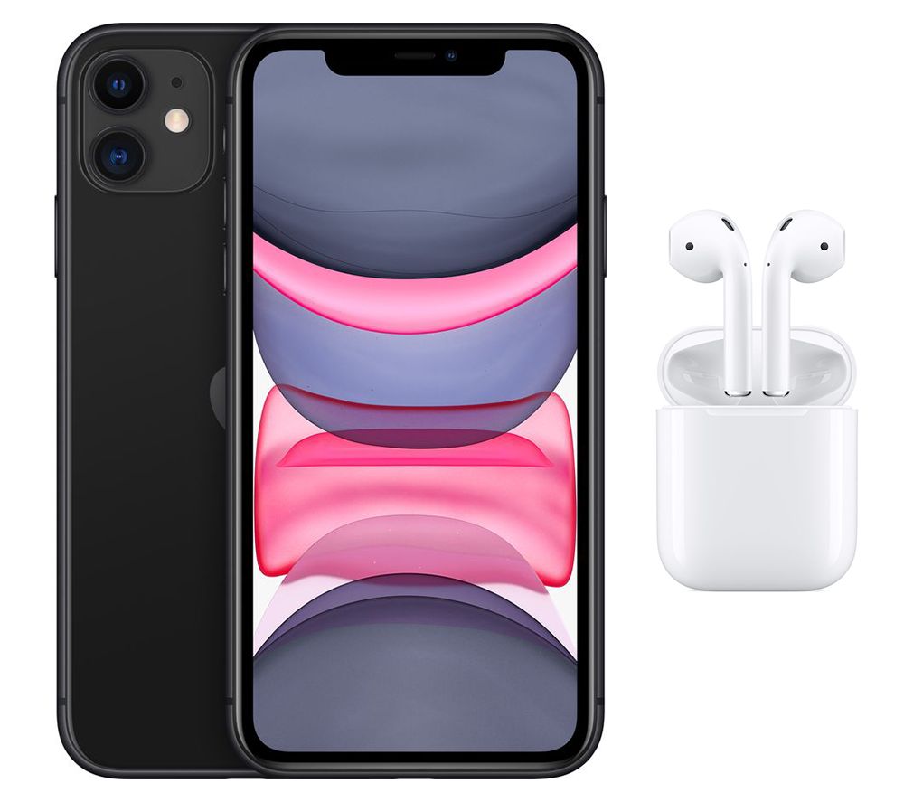 APPLE iPhone 11 & AirPods with Charging Case (2nd generation) Bundle - 64 GB, Black, Black