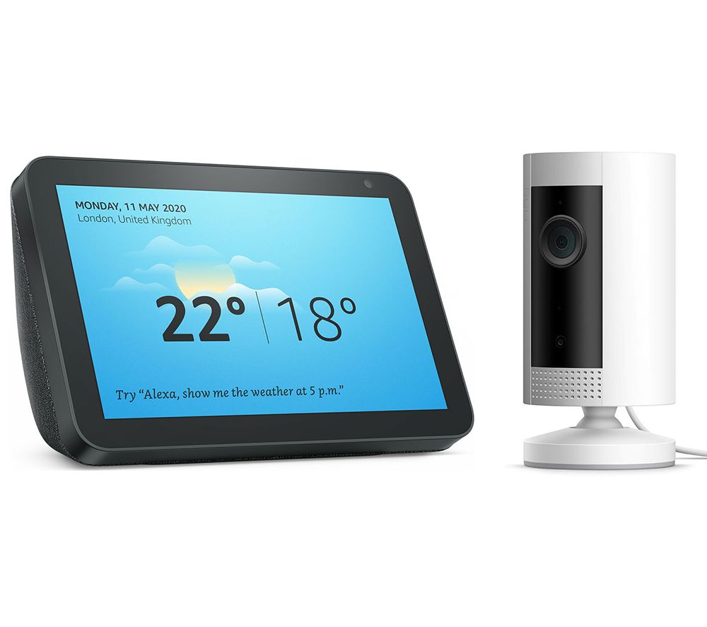 RING Echo Show 8 (2019) & Indoor Cam Full HD 1080p WiFi Security Camera Bundle - Charcoal & White, Charcoal