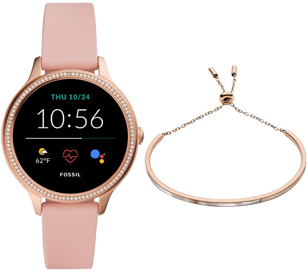 FOSSIL Gen 5E Smartwatch & Bracelet Bundle - Blush Pink & Rose Gold, Silicone Strap, Pink