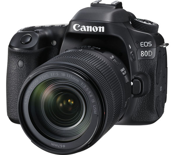 Canon EOS 80D DSLR Camera with 18-135 mm f/3.5-5.6 IS USM Zoom Lens - Black, Black