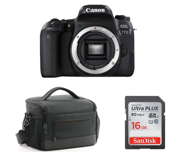 Canon EOS 77D DSLR Camera, Memory Card & Bag Bundle, Black