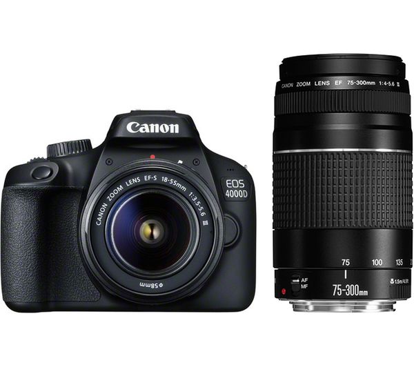 CANON EOS 4000D DSLR Camera with EF-S 18-55 mm f/3.5-5.6 III & EF 75-300 mm f/4-5.6 III Lens