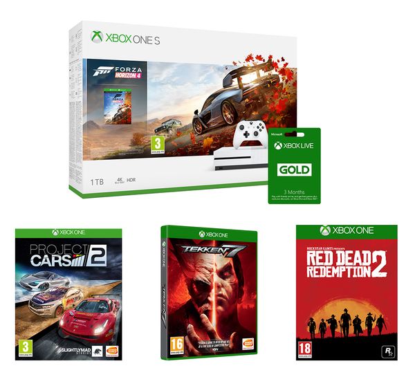 MICROSOFT Xbox One S, Forza Horizon 4, Red Dead Redemption 2, Tekken 7, Project Cars 2 & LIVE Gold Bundle, Red
