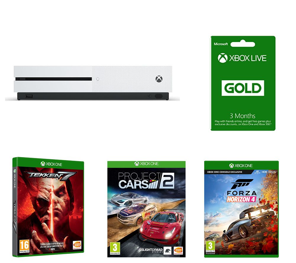 MICROSOFT Xbox One S, Tekken 7, Forza Horizon 4, Project Cars 2 & 3 Month LIVE Gold Bundle, Gold