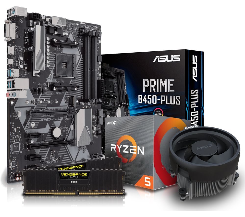 AMD Ryzen 5 Processor, PRIME B450M PLUS Motherboard, 8 GB RAM & AMD Cooler Components Bundle