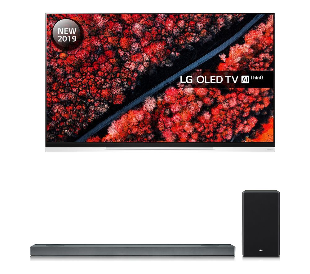 55" LG OLED55E9PLA  Smart 4K Ultra HD HDR OLED TV with Google Assistant & SL9YG 4.1.2 Wireless Sound Bar with Dolby Atmos Bundle, Black