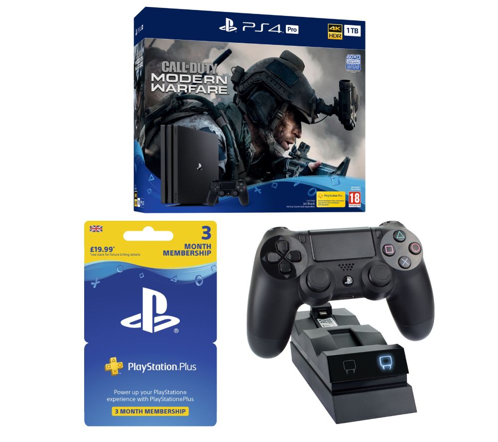 SONY PlayStation 4 Pro with Call of Duty: Modern Warfare, Twin Docking Station & PlayStation Plus 3 Month Subscription Bundle, Red