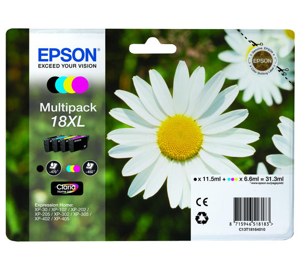 EPSON Daisy T1816 XL Cyan, Magenta, Yellow & Black Ink Cartridges - Multipack, Black & Tri-colour